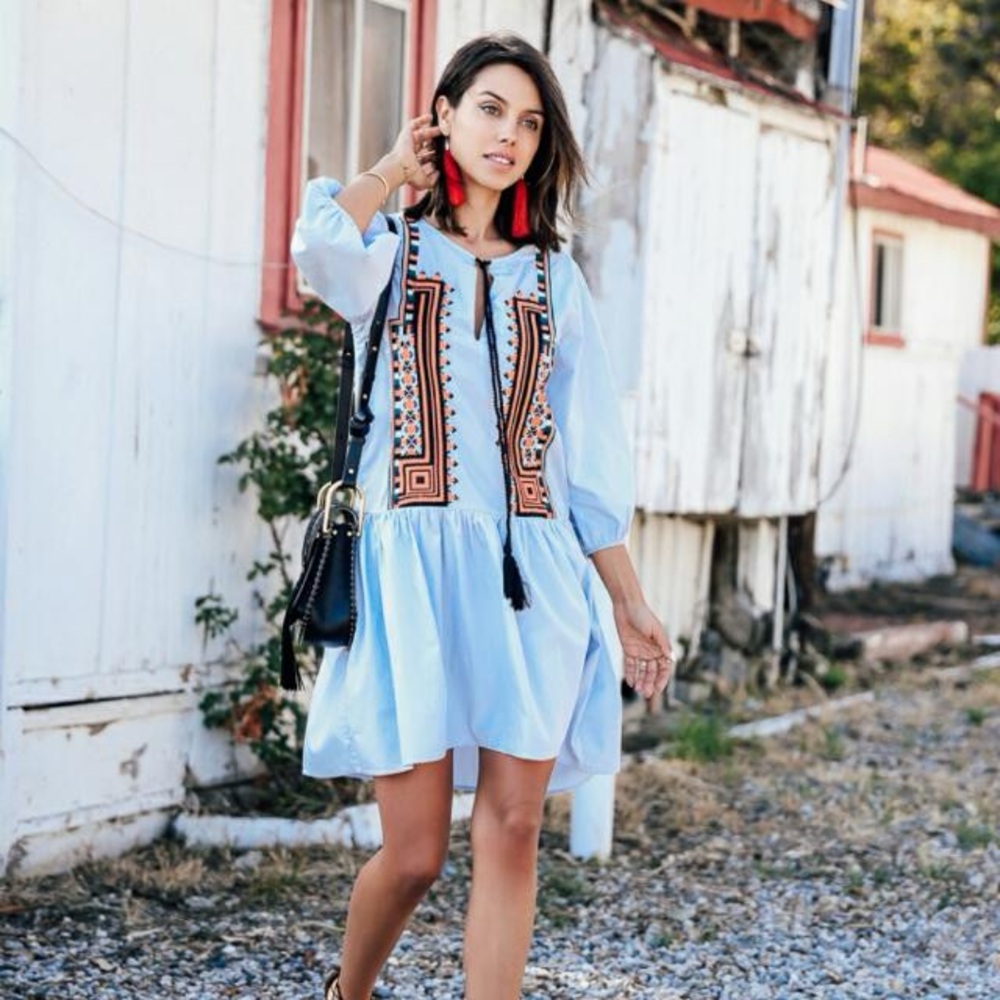H&M Boho Embroidered Cotton Dress, Sz 8
